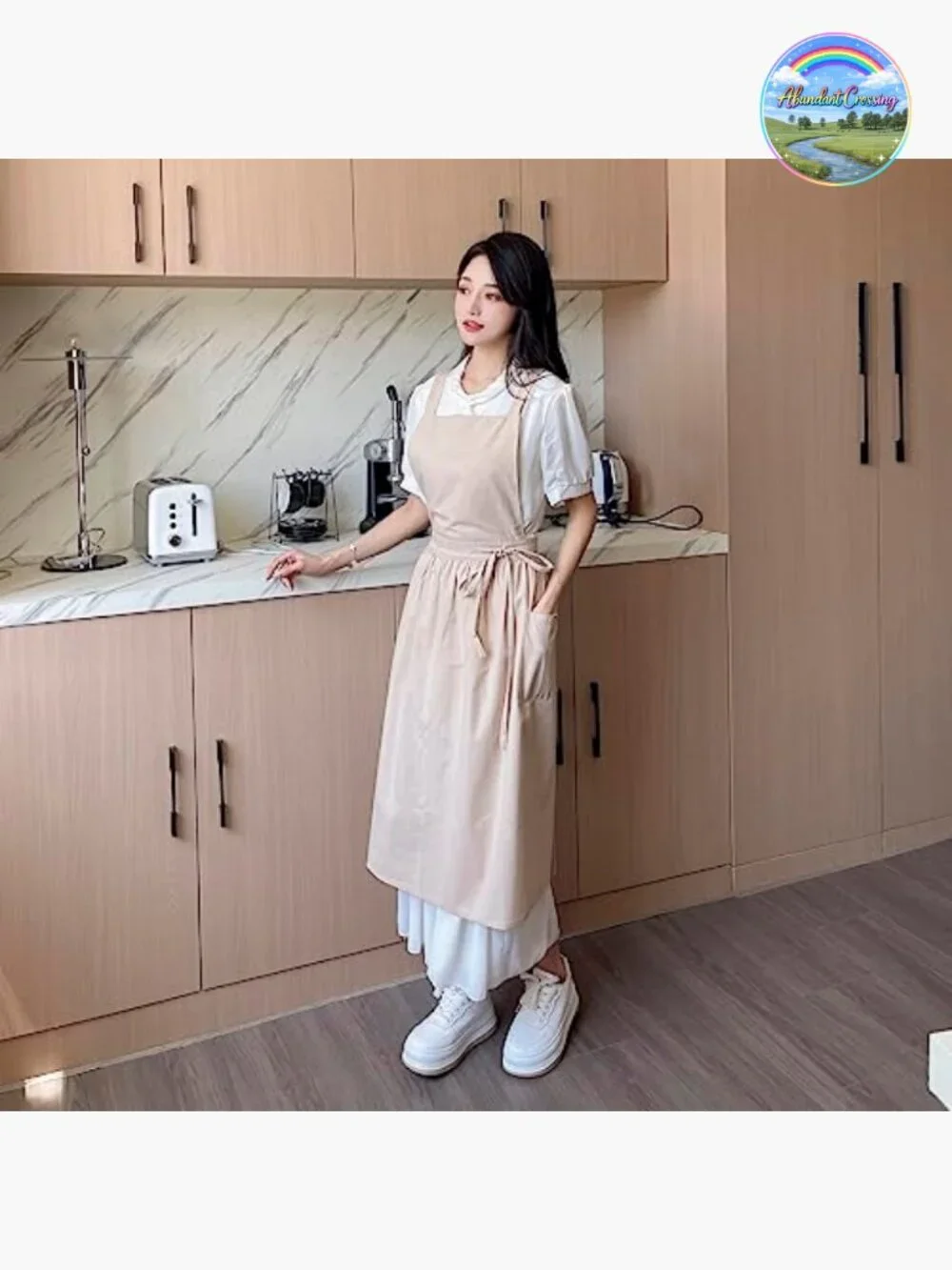 Cotton Linen Cross Back Apron Dress with Pockets Adjustable Waist Ties Soft